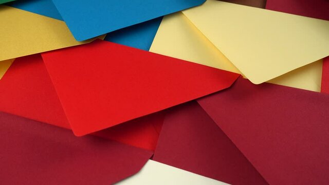 Background from multicolored envelopes. Shooting on the move.