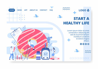 Diabetes Testing Landing Page Template Flat Design Illustration Editable of Square Background Suitable for Healthcare Social media or Greetings Card