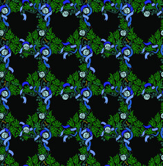 Seamless pattern with roses and ribbons. Vector image