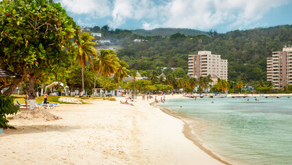 beautiful sandy beach in Ocho Rios, Jamaica - obrazy, fototapety, plakaty