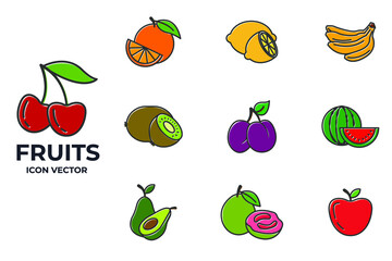Set of Fruits icon. Fruits pack symbol template for graphic and web design collection logo vector illustration