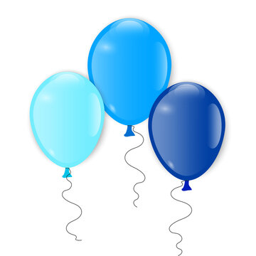 Three balloon icon. Shades of blue colors. Holiday decoration. Cartoon art. Flat style. Vector illustration. Stock image. 