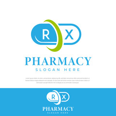 RX pharmaceutical capsule medicine logo vector. white background.Doctor,Apothecary - obrazy, fototapety, plakaty