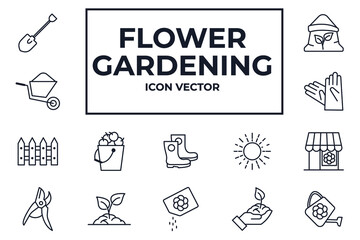 Set of Flower and Gardening icon. Gardening pack symbol template for graphic and web design collection logo vector illustration