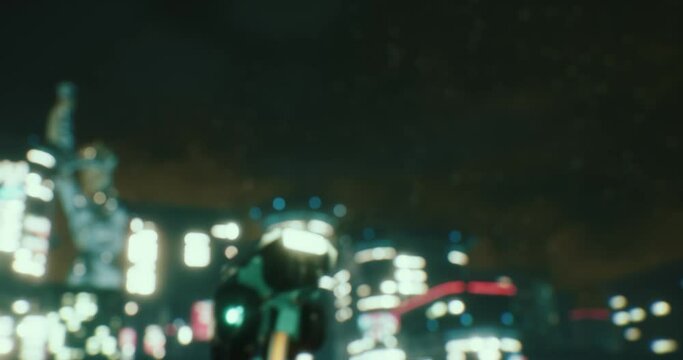 Close-up animation of a Robot walking the other way angry