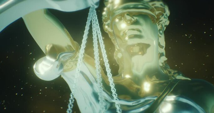 Animation Close-up of Justitia's face, the justice goddess.