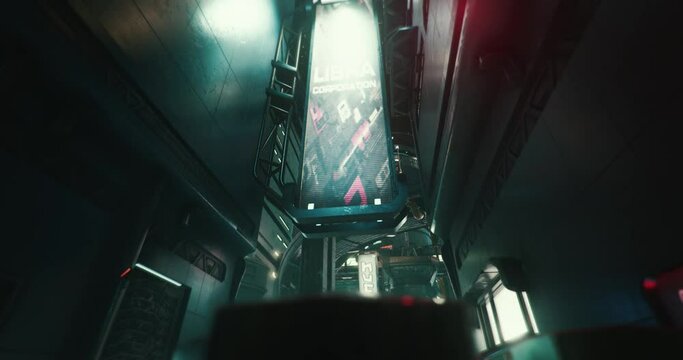 Animation of a digital LED sign showing futuristic corporate advertising