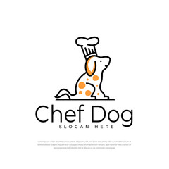 Dog food chef logo facing simple line style, icon, symbol, illustration design template
