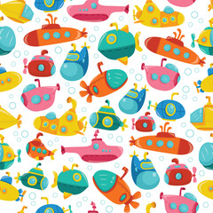 Cartoon Submarines Seamless Pattern Background