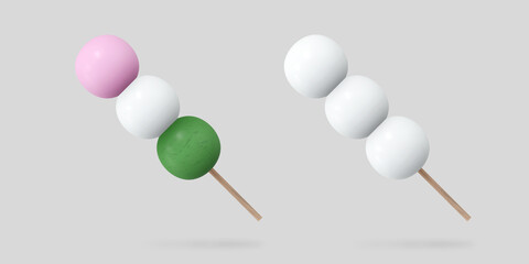シンプルな背景の三色団子と団子 3D素材