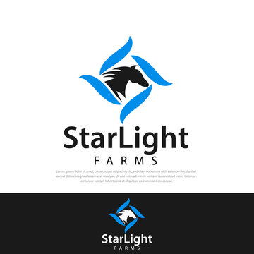 Modern horse head star illustration logo, symbol, icon, vector design template