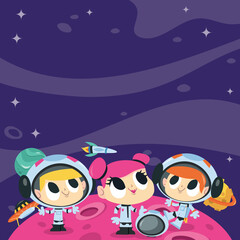 Fototapeta na wymiar Super Cute Cartoon Space Adventure Copy Space Background