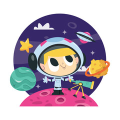 Super Cute Cartoon Space Adventure Astronaut Boy