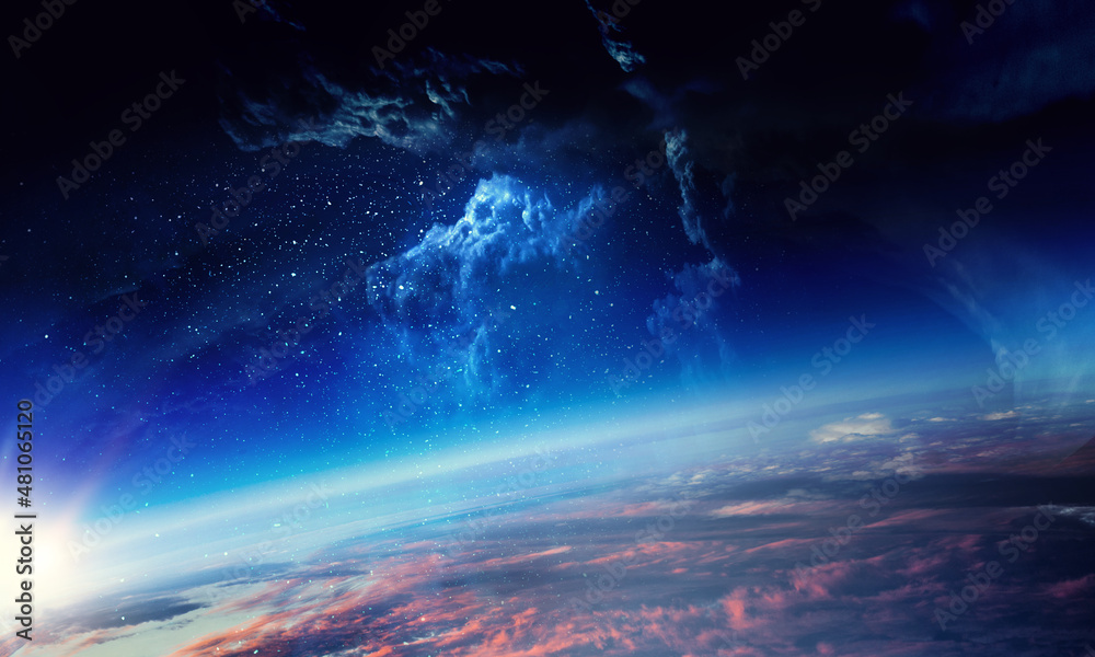 Poster image of outer space. . mixed media