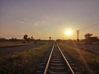 Fototapeta na wymiar train railway during sunset