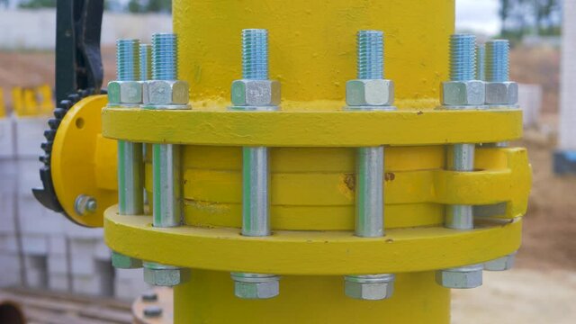 Piping system fastenered bolt with nut. Industrial plant produces combustible fuel commodity methane or methanol