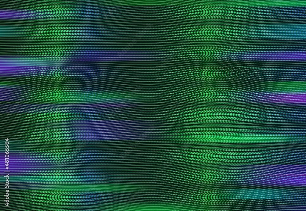 Poster old tv glitch noise screen, green and purple waves vector background. television glitch distortion e