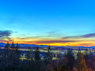 Spectacular winter sunrise over Fraser Valley and Fraser River, BC.