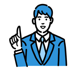 笑顔で提案をしているスーツを着た若い男性
