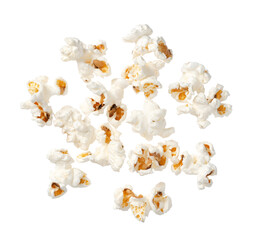 Popcorn isolated on white background, top view.