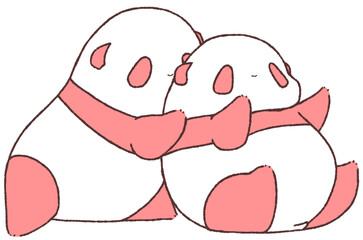 じゃれあう幼いパンダたち（赤色）