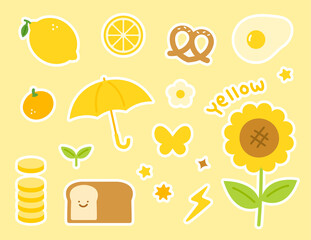 A collection of objects related to yellow. flat design style vector illustration.