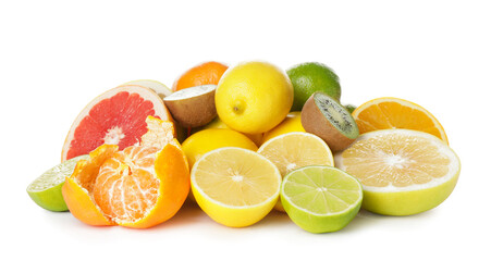 Obraz na płótnie Canvas Different healthy citrus fruits on white background