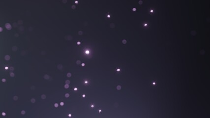 Floating magical dust particles with ambient glowing lights and purple bloom on a black screen for fantasy wallpaper, web design and video editing.