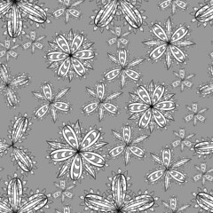 seamless pattern with white doodles flowers on colorful background