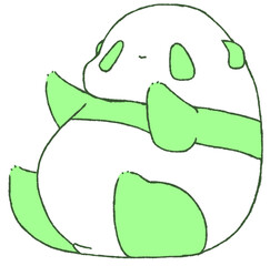 うしろに倒れゆく幼いパンダ（緑色）