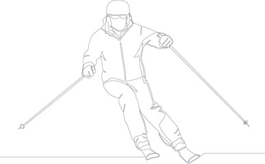 Simple continuous line drawing a people playing snowboarding and make attraction in winter Olympic. Draw in black and white background. Winter Olympic. Winter Games. Vector illustration. - obrazy, fototapety, plakaty