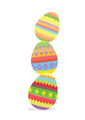 Three easter eggs on top of each other on a white background.