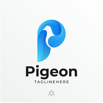 P letter + pigeon logo combination