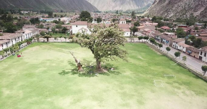 View of agriculture structure made by Inca culture in Yucay. Town in the Sacred Valley in the Peruvian Andes.