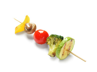 Skewer with vegetables on white background