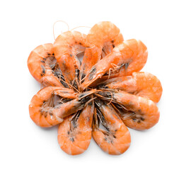 Tasty boiled shrimps on white background
