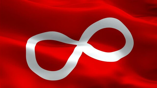 Metis people flag. National 3d Metis people flag waving seamless loop animation. Metis people flag HD Background Slow Motion video. Metis people flag Closeup 1080p HD video for presentation,

