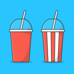 Set Of Soda Cup With Straw Vector Icon Illustration. Disposable Soda Cup
