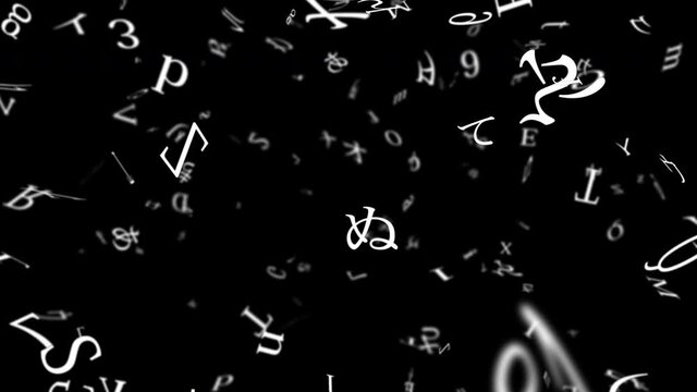 文字 渦巻き パーティクル 16秒 ループ  アルファベット ひらがな  カタカナ 数字 ミックス アルファマット