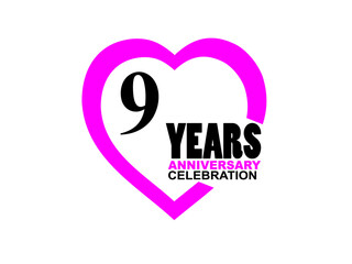 9 Anniversary celebration simple logo with heart design
