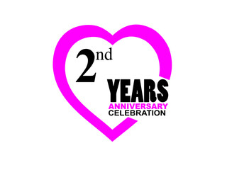 2 Anniversary celebration simple logo with heart design