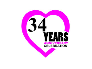 34 Anniversary celebration simple logo with heart design