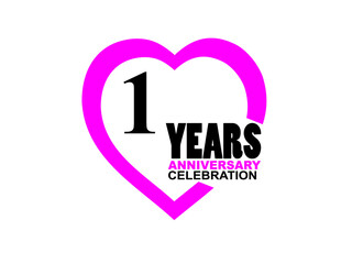 1 Anniversary celebration simple logo with heart design
