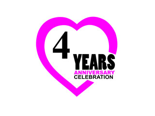 4 Anniversary celebration simple logo with heart design