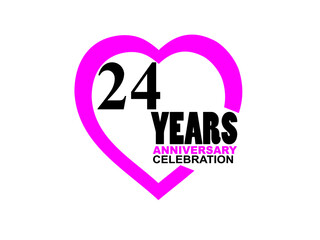 24 Anniversary celebration simple logo with heart design