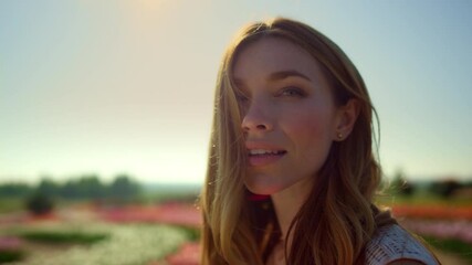 Portrait of beautiful girl smiling in blue sky background. Closeup smiling woman - Powered by Adobe