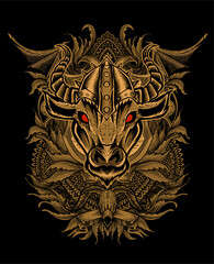 illustration bull head with engraving ornament