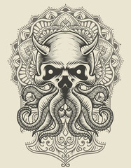 Fototapeta premium illustration octopus skull with mandala ornament