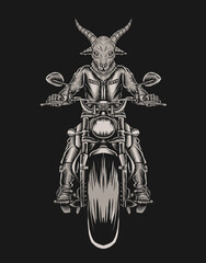 Illustration goat biker ridding on motorcycle