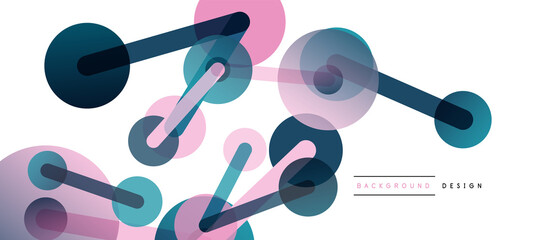 Line points connections geometric abstract background. Circles connected by lines. Trendy techno business template for wallpaper, banner, background or landing